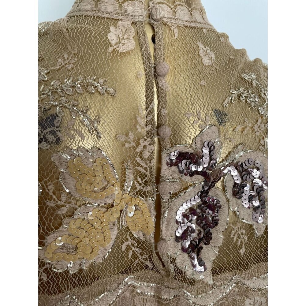 Vintage Rina Di Montella Sheer Lace Dress With Embroidered Floral Sequins Size 6 - Picture 6 of 16